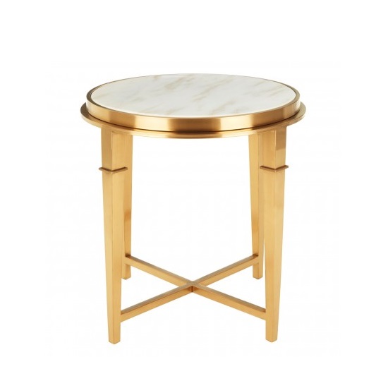 Melville Marble Top Side Table In White With Gold Finish Legs ...