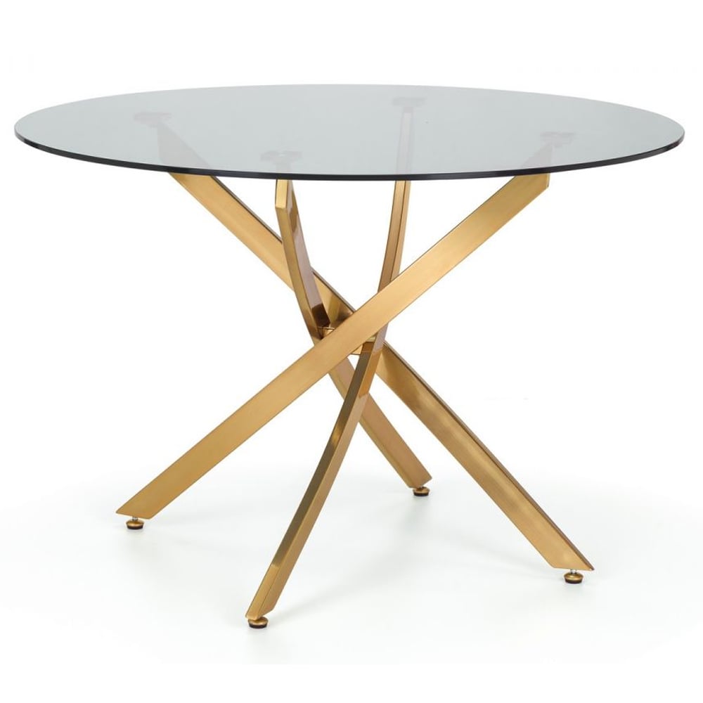 Melvin Clear Glass Dining Table Round With Gold Metal Legs