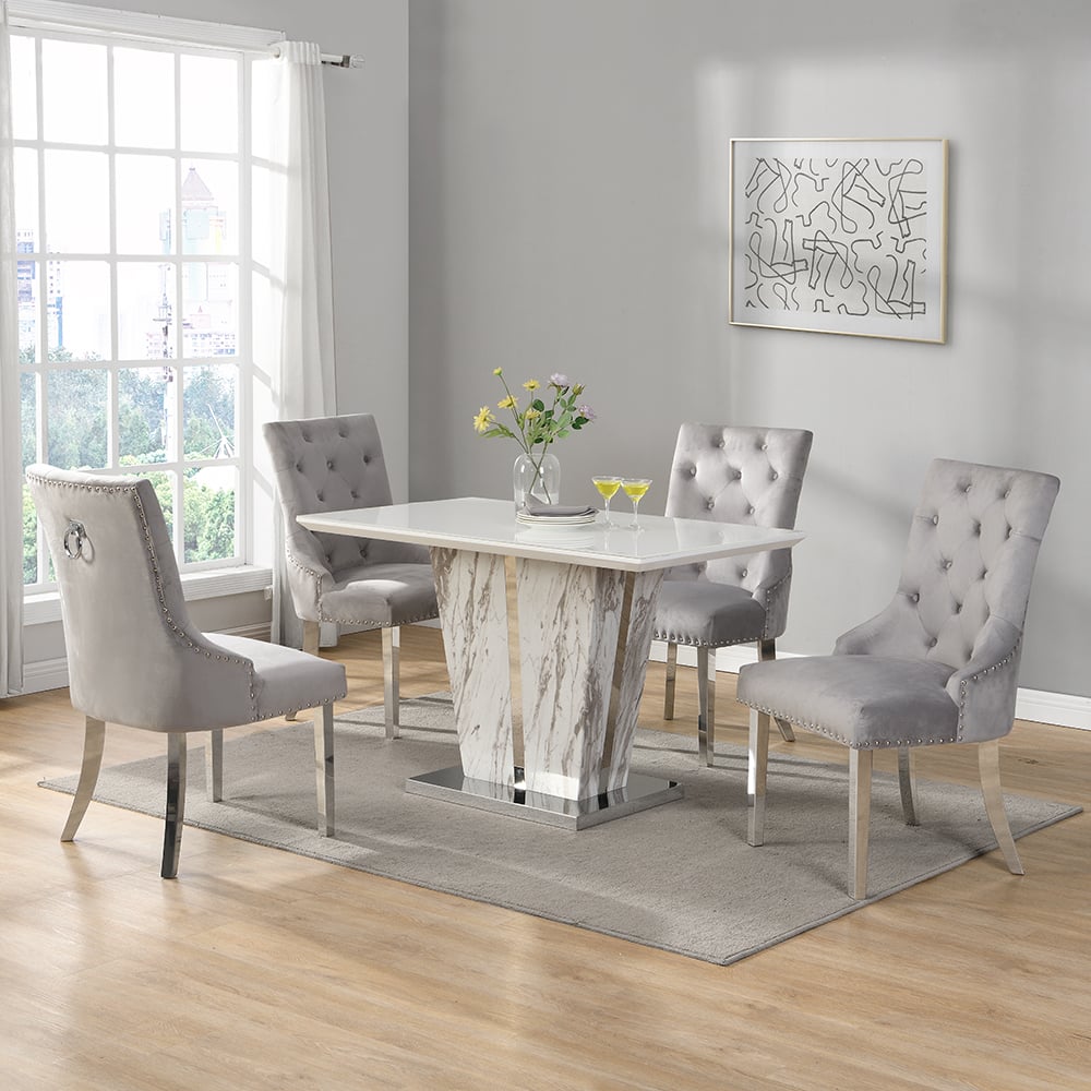 Product photograph of Memphis Filo Effect Small Dining Table And 4 Imperial Grey Chairs from Furniture in Fashion