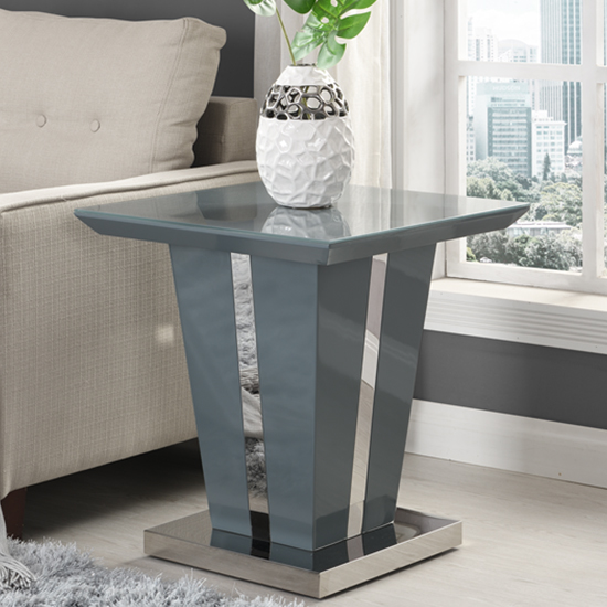 Read more about Memphis high gloss lamp table in grey with glass top