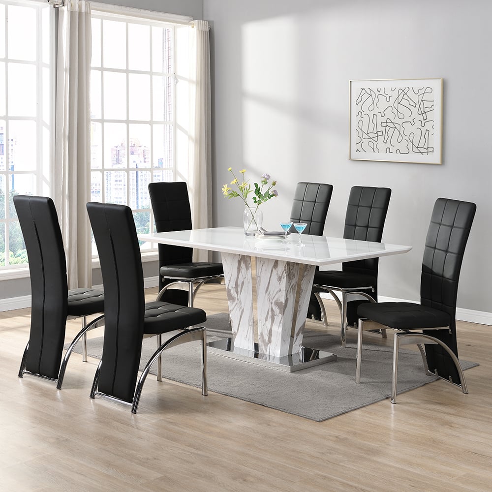 Product photograph of Memphis Large Filo Effect Dining Table 6 Ravenna Black Chairs from Furniture in Fashion