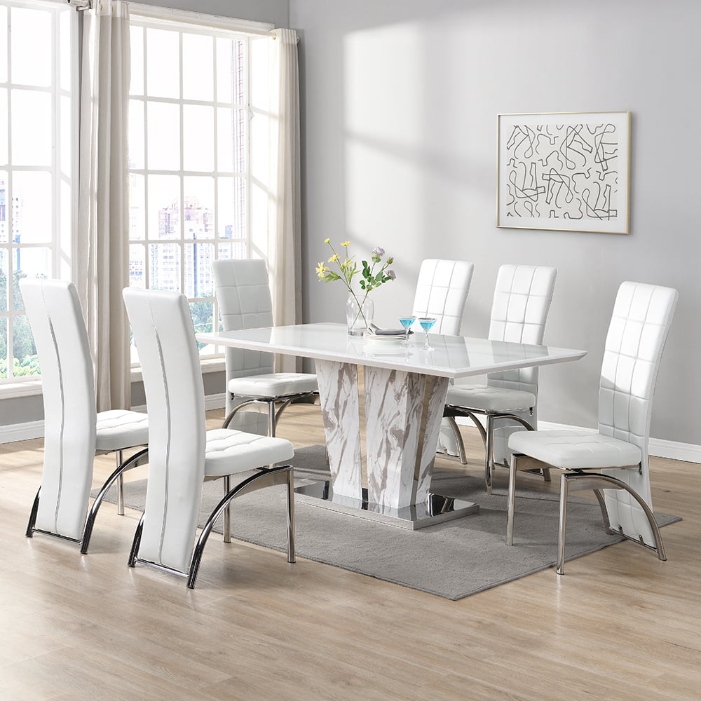 Product photograph of Memphis Large Filo Effect Dining Table 6 Ravenna White Chairs from Furniture in Fashion