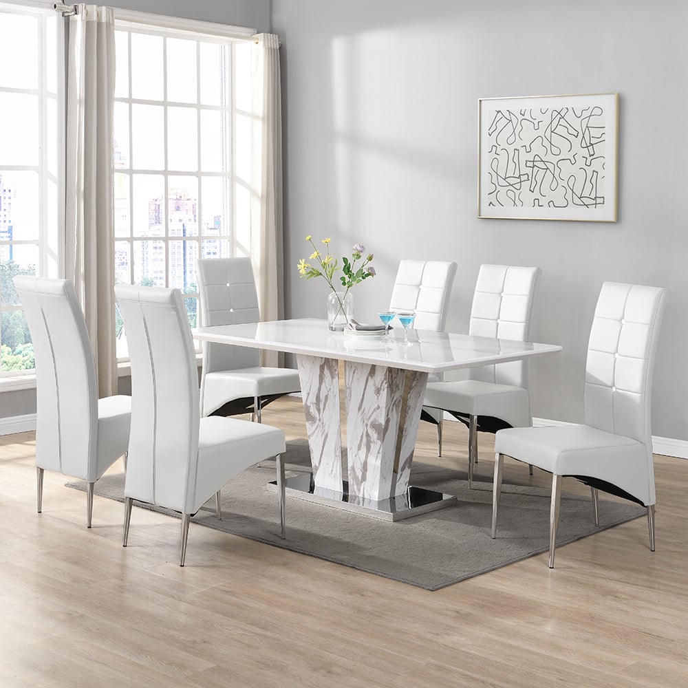 memphis large filo effect dining table 6 vesta white chairs