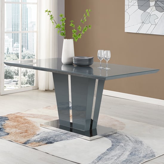 Product photograph of Memphis Large High Gloss Dining Table In Grey With Glass Top from Furniture in Fashion