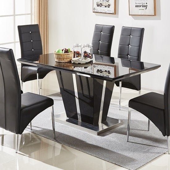 Product photograph of Memphis Large High Gloss Dining Table In Black With Glass Top from Furniture in Fashion