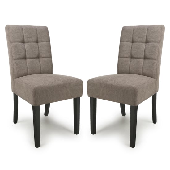 mendoza light brown fabric dining chairs with black legs in pair