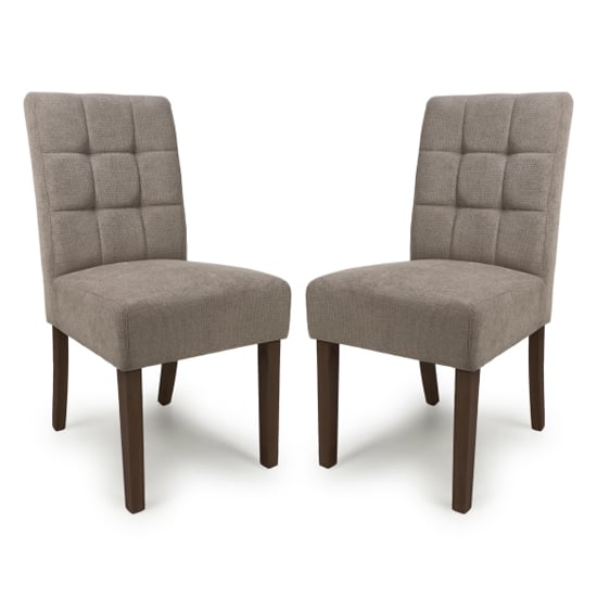 mendoza light brown fabric dining chairs with walnut legs in pair