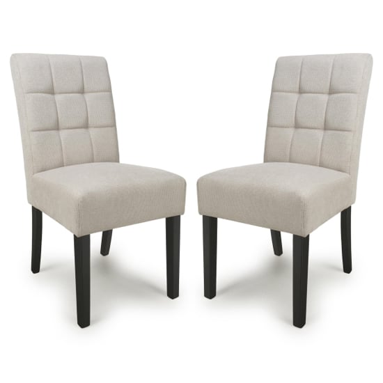 mendoza natural fabric dining chairs with black legs in pair