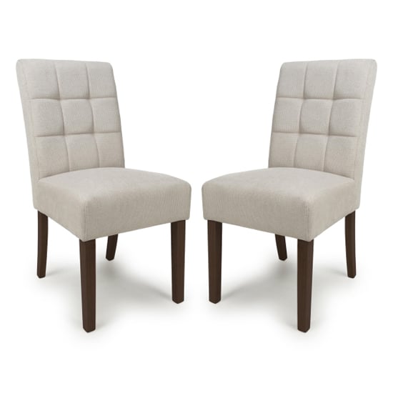 mendoza natural fabric dining chairs with walnut legs in pair