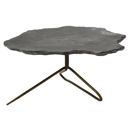 Read more about Menkent grey stone top coffee table with antique brass legs