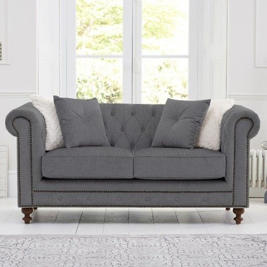Mentor Chesterfield Linen Fabric 2 Seater Sofa In Grey | Furniture in ...