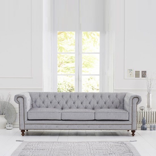 Mentor Fabric 3 Seater Sofa In Grey With Dark Ash Legs | Sale