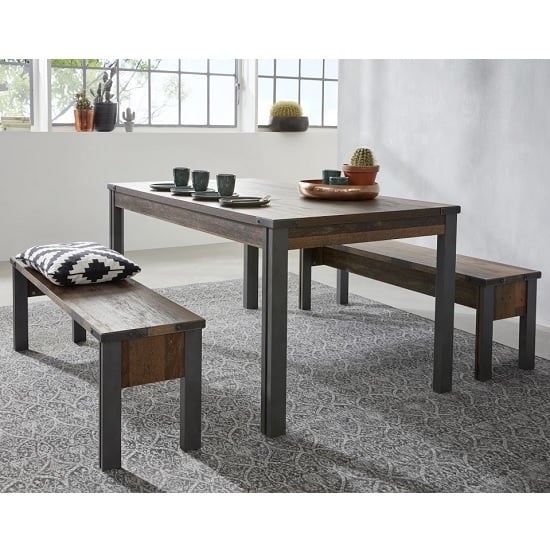Read more about Merano dining table in old wood matera grey legs with 2 benches