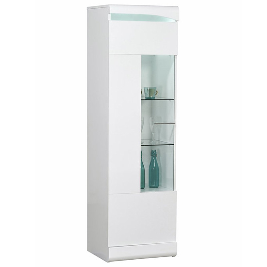 Product photograph of Merida Wooden Display Cabinet In White High Gloss With 1 Door from Furniture in Fashion