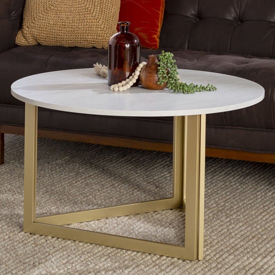Meridian Round Marble Effect Coffee Table In White With Gold Legs ...
