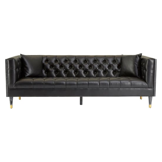 Meridiana Chesterfield Faux Leather 3 Seater Sofa In Black | Furniture ...