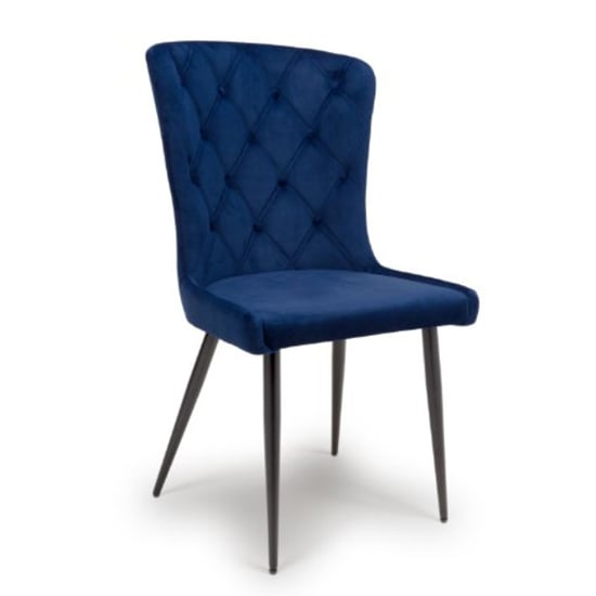 Merill Navy Velvet Dining Chairs With Metal Legs In Pair | Furniture in ...