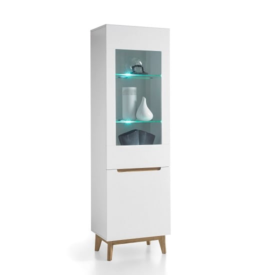 Read more about Merina glass left display cabinet in matt white and knotty oak