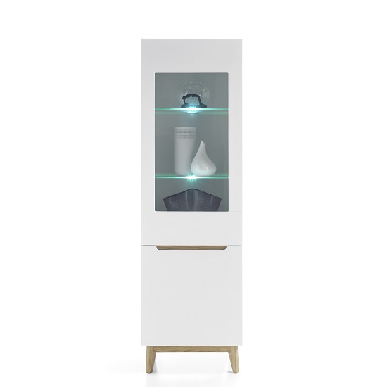 Product photograph of Merina Glass Right Display Cabinet In Matt White And Knotty Oak from Furniture in Fashion