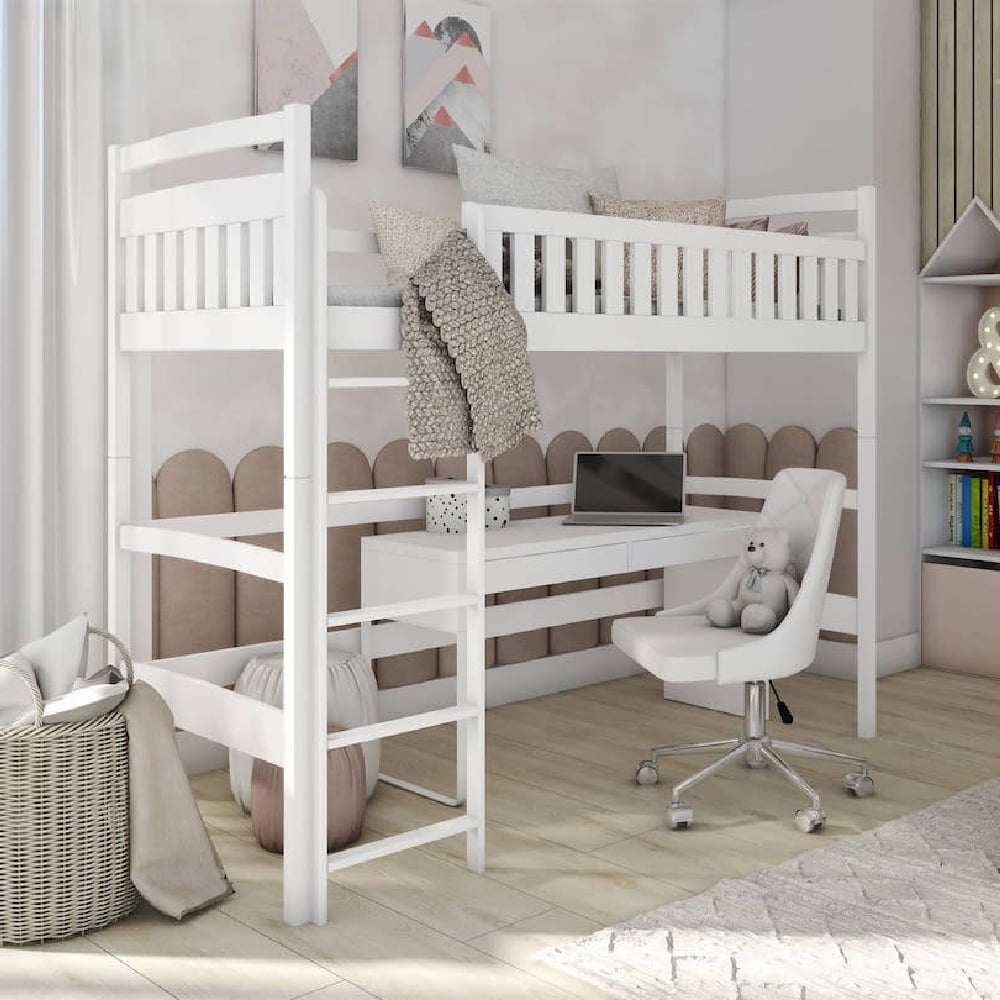 merritt wooden bunk bed with bonnell mattress and ladders in white