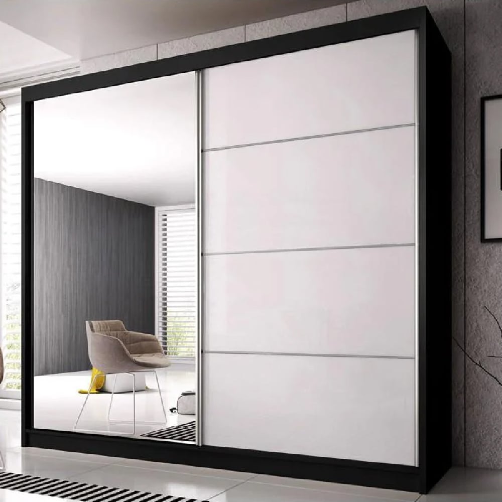 Read more about Mesa 183cm mirrored wardrobe and 2 sliding doors in black white gloss