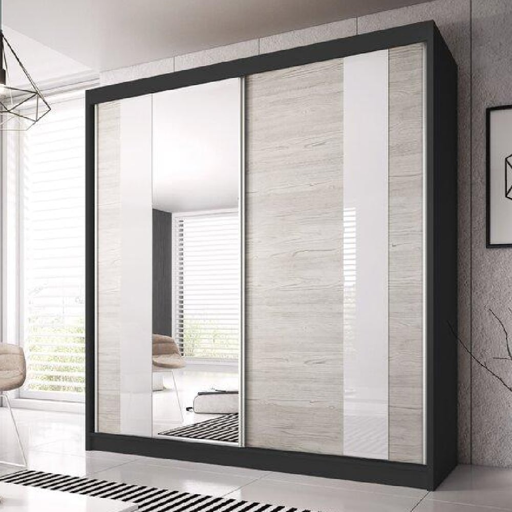 Read more about Mesa 183cm mirrored wardrobe and 2 sliding doors in matt black