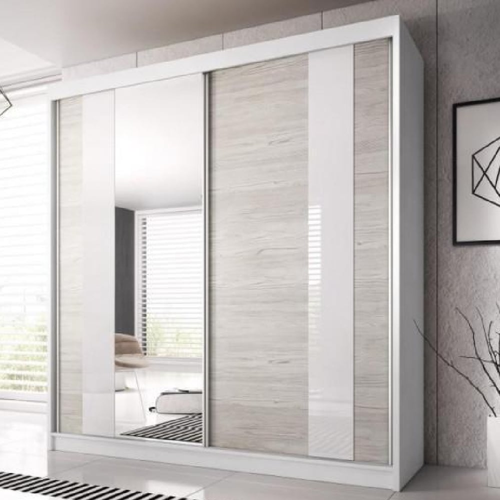 Read more about Mesa 183cm mirrored wardrobe and 2 sliding doors in matt white