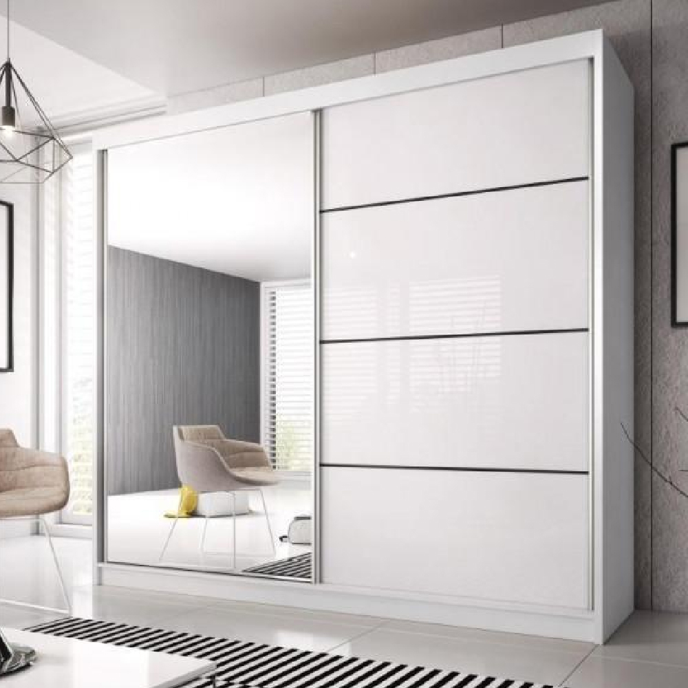 Read more about Mesa 183cm mirrored wardrobe and 2 sliding doors in white gloss