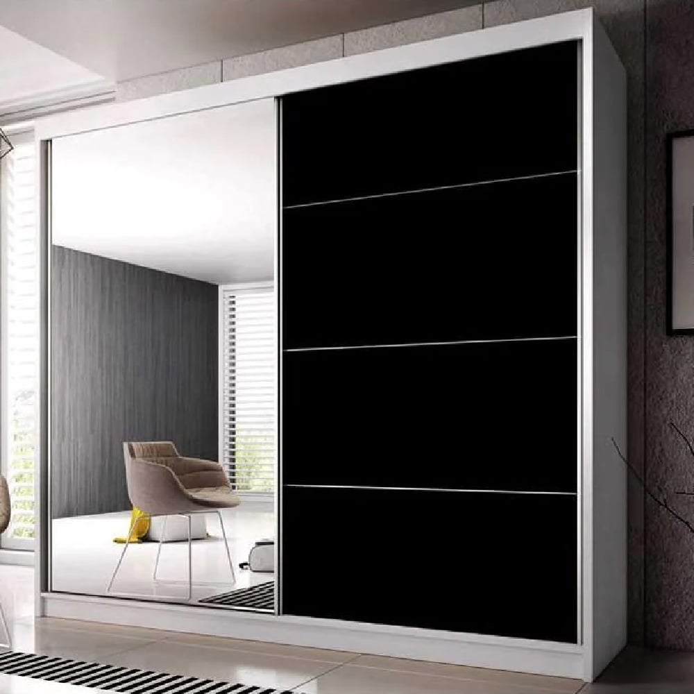 Read more about Mesa 183cm mirrored wardrobe and 2 sliding doors in white black gloss