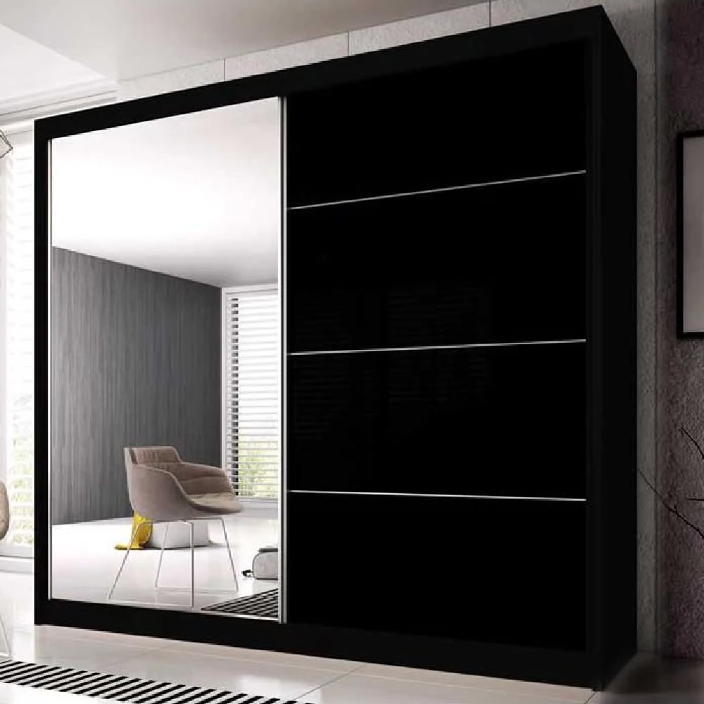 Read more about Mesa 203cm mirrored wardrobe and 2 sliding doors in black gloss