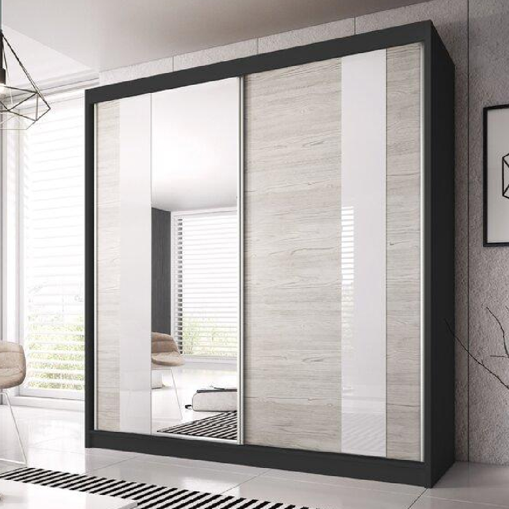 Read more about Mesa 203cm mirrored wardrobe and 2 sliding doors in matt black