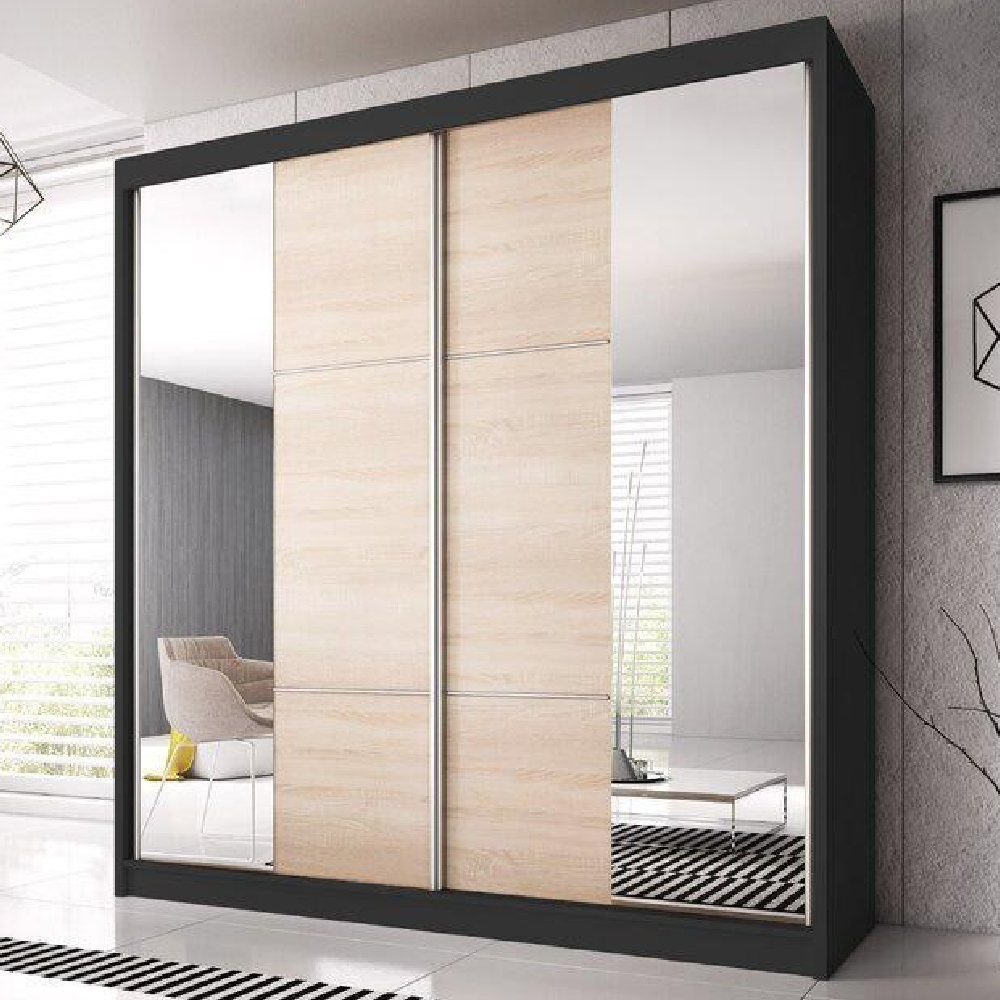 Read more about Mesa 233cm mirrored wardrobe with 2 sliding doors in matt black