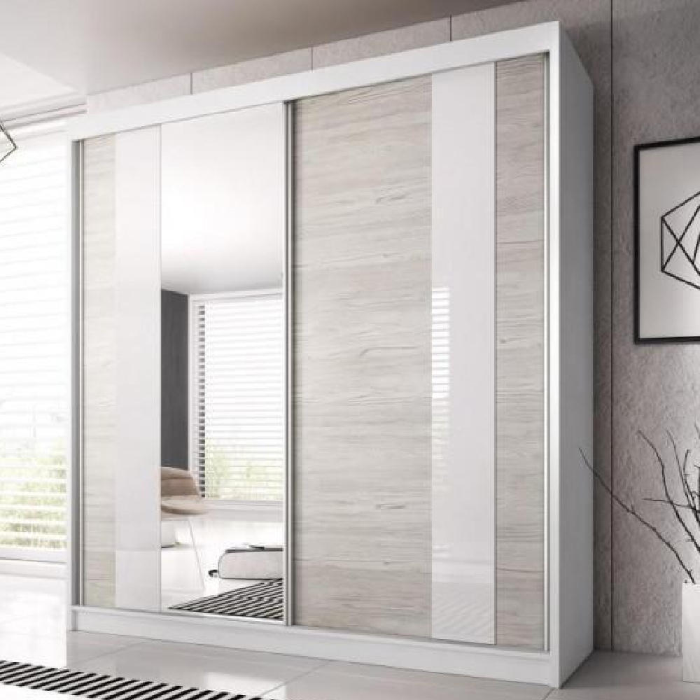 Read more about Mesa 233cm mirrored wardrobe and 2 sliding doors in matt white