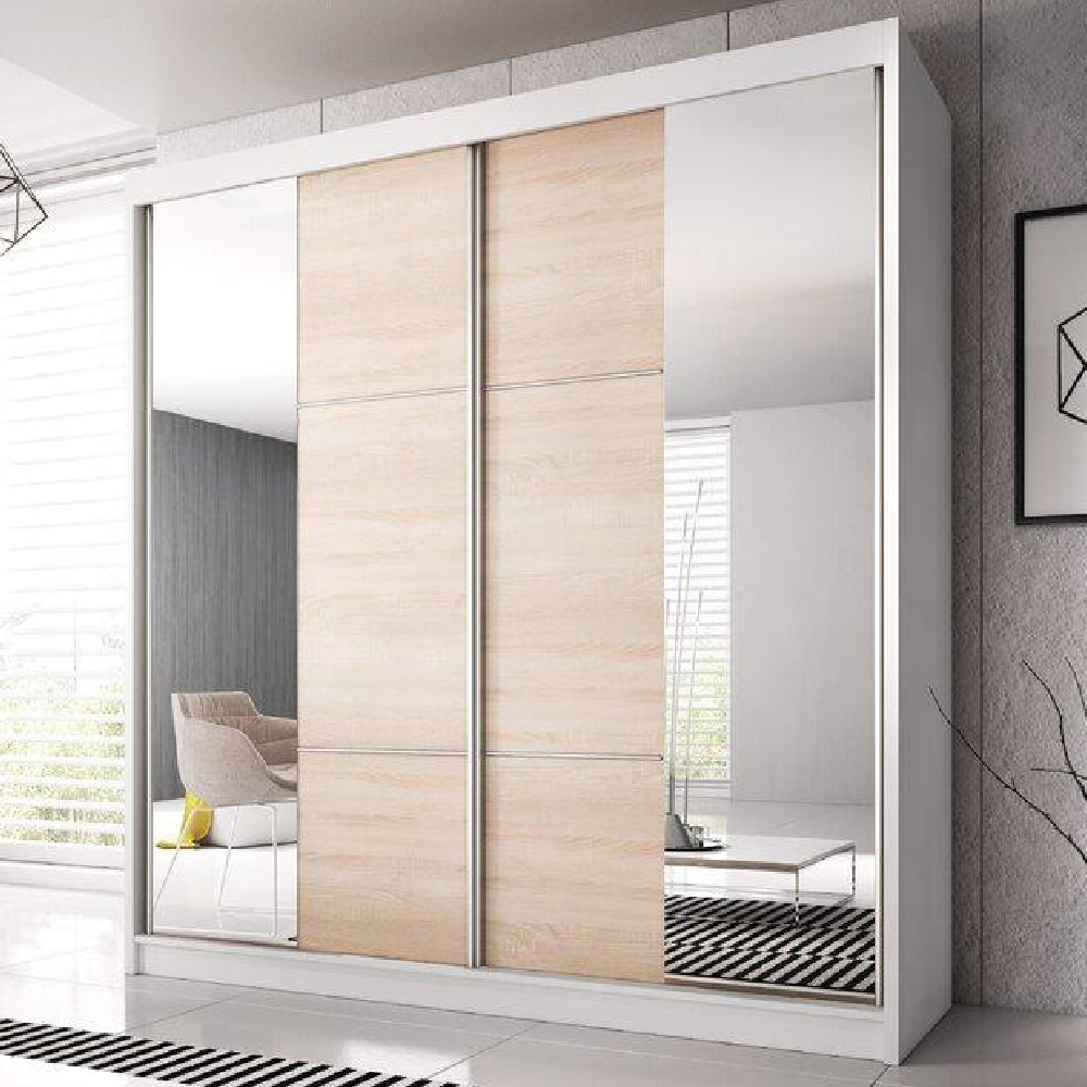 Read more about Mesa 233cm mirrored wardrobe with 2 sliding doors in matt white