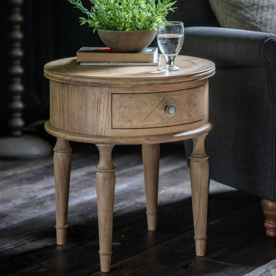 Product photograph of Mestiza Round Wooden Side Table With 1 Drawer In Natural from Furniture in Fashion