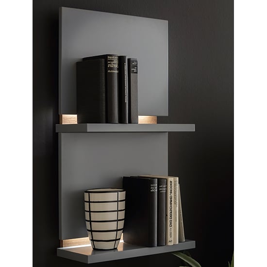 Product photograph of Mestre Wooden Wall Shelf In Artic Grey With Led from Furniture in Fashion