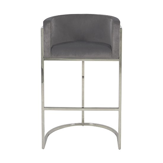 Meta Grey Velvet Bar Stools In Pair With Silver Legs Furniture in Fashion