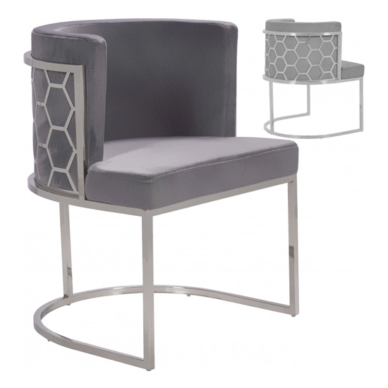 Meta Grey Velvet Dining Chairs In Pair With Silver Legs | Furniture in
