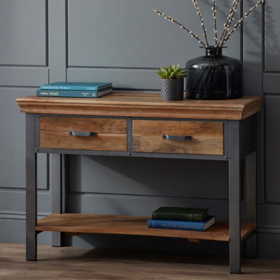 Read more about Metapoly industrial console table in acacia with 2 drawers