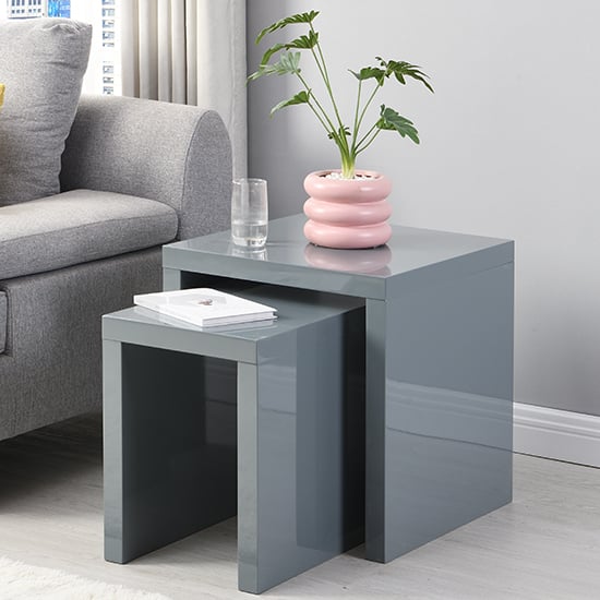 Product photograph of Metro Square High Gloss Set Of 2 Nesting Tables In Grey from Furniture in Fashion