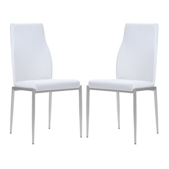 Mexa White Faux Leather High Back Dining Chairs In Pair | Sale