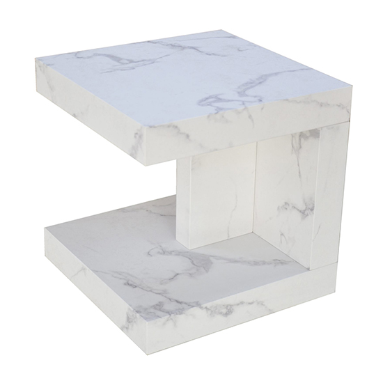 Photo of Mia wooden end table in white marble effect