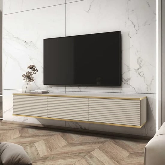 Read more about Mia wooden tv stand with 3 hinged doors wall hung in beige