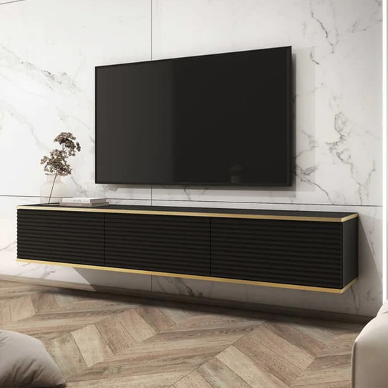 Read more about Mia wooden tv stand with 3 hinged doors wall hung in black