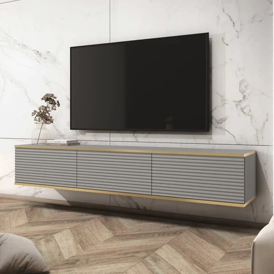 Read more about Mia wooden tv stand with 3 hinged doors wall hung in grey