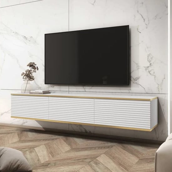 Read more about Mia wooden tv stand with 3 hinged doors wall hung in white