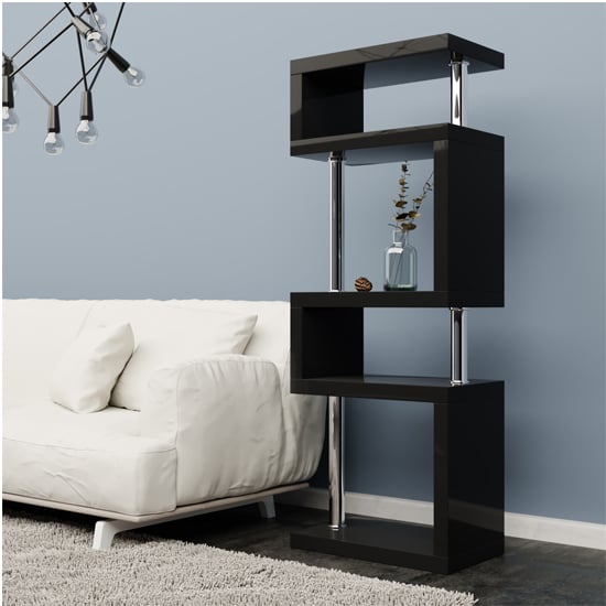 Read more about Miami high gloss slim shelving unit in black