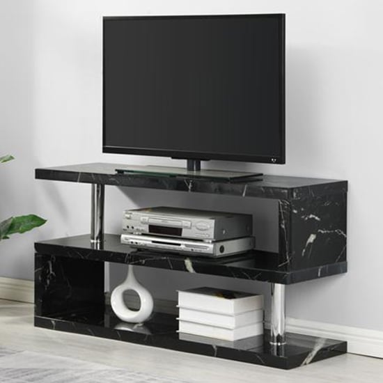Read more about Miami high gloss s shape tv stand in milano marble effect