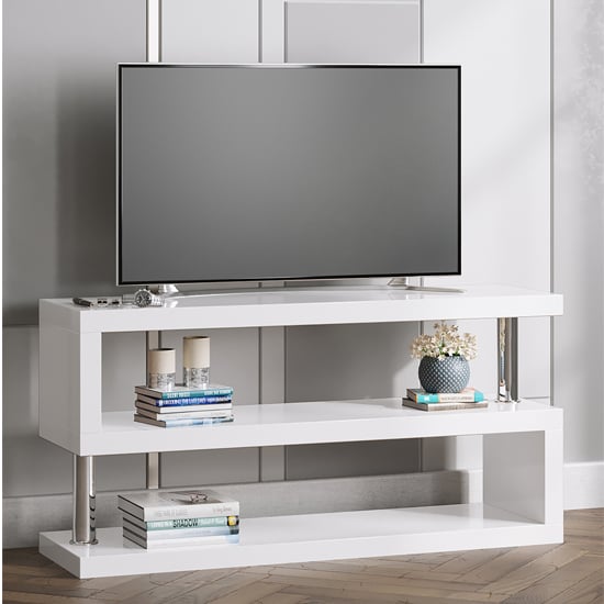 Product photograph of Miami High Gloss S Shape Design Tv Stand In White from Furniture in Fashion