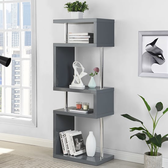 Read more about Miami high gloss slim shelving unit in grey